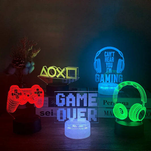 Lámpara LED 3D para configuración de juegos, lámpara RGB para sala de juegos, decoración, luz nocturna alimentada por USB, lámpara de mesa para decoración de dormitorio.